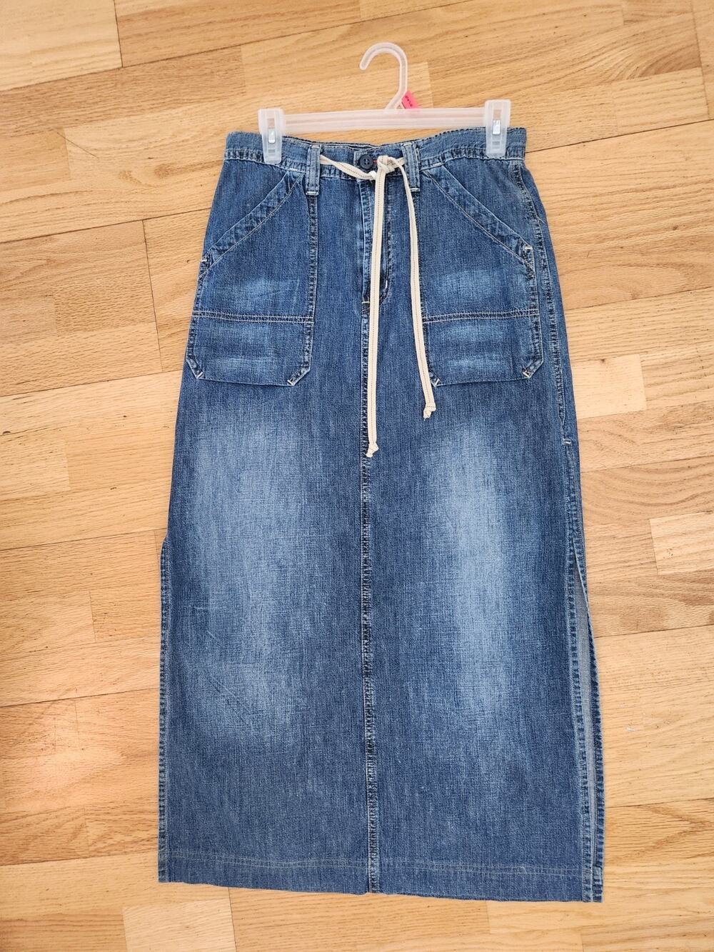 Vtg 90s Y2K Lucky Brand Denim Maxi Skirt Sz 6 Womens Jean Boho Hippie USA Slits